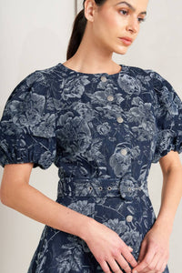 DARK BLOOM JACQUARD DENIM MIDI DRESS