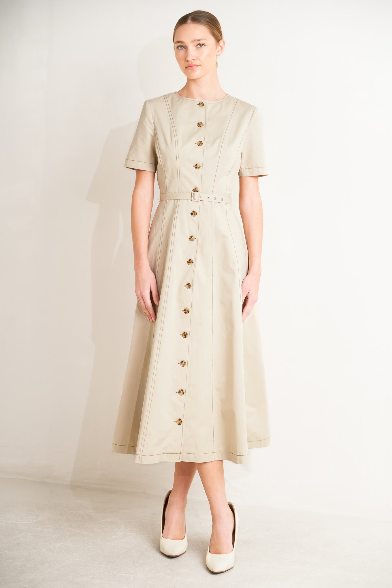 COMMAND THE ROOM WOVEN MIDI DRESS