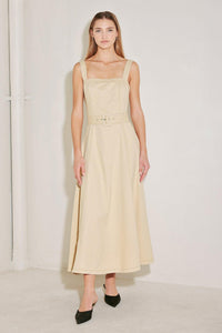 ELEVATED NEUTRAL WOVEN MIDI DRESS
