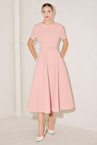SPRING ICON PINK WOVEN MIDI DRESS