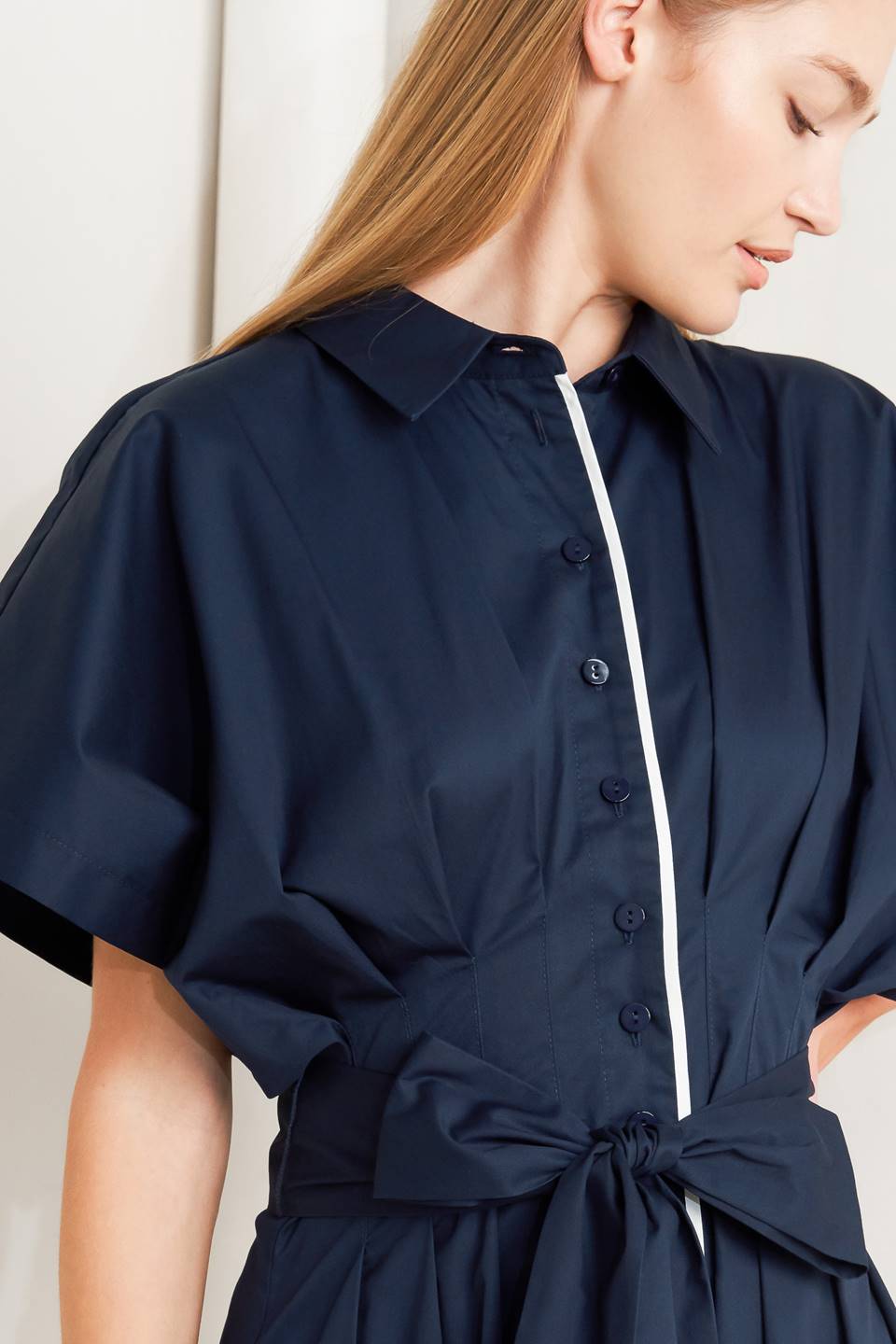 CATCH YOU LATER NAVY WOVEN MIDI DRESS