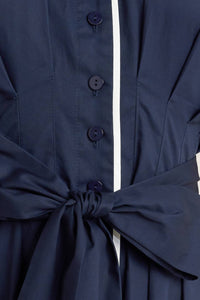 CATCH YOU LATER NAVY WOVEN MIDI DRESS