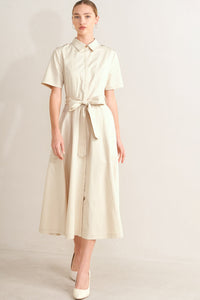 SANDSTONE GRACE WOVEN MIDI SHIRT DRESS