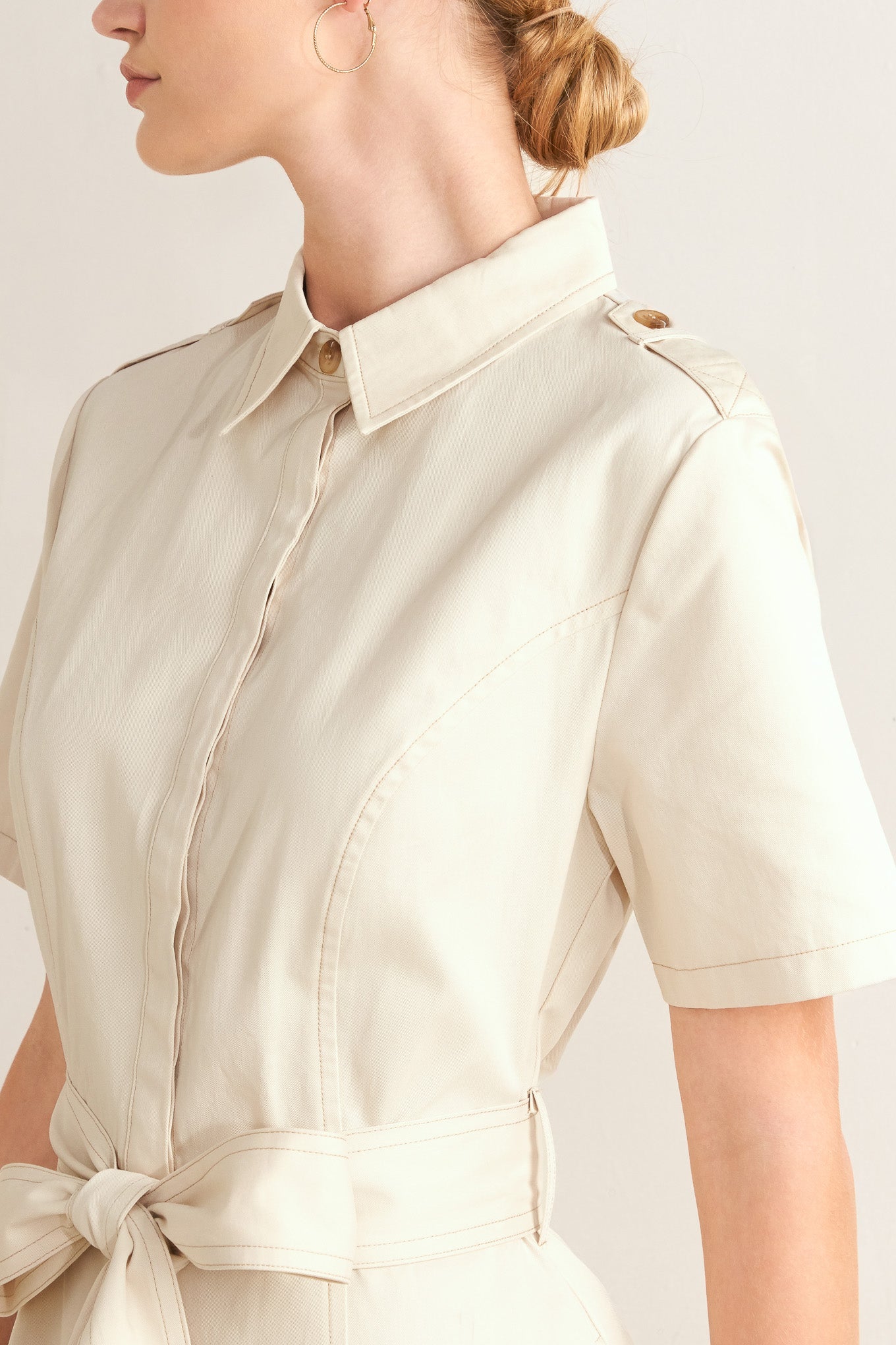 SANDSTONE GRACE WOVEN MIDI SHIRT DRESS