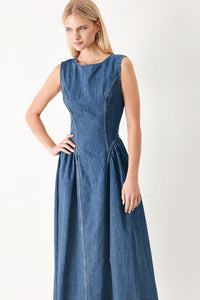 CONTEMPORARY GRACE DENIM MIDI DRESS