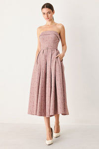 ROSETTE BANDEAU WOVEN MIDI DRESS