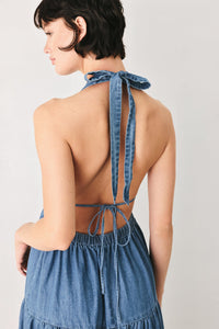 OCEAN SKY DENIM MIDI DRESS