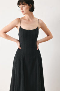 SHEER MIDNIGHT STORY WOVEN MIDI DRESS