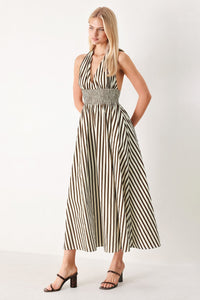 VACATION LINE STRIP WOVEN MIDI DRESS