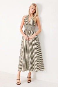 VACATION LINE STRIP WOVEN MIDI DRESS