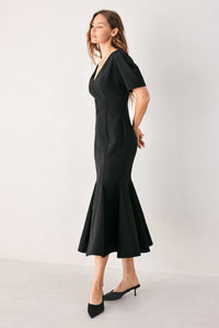 SOIRÉE PUFF WOVEN MIDI DRESS