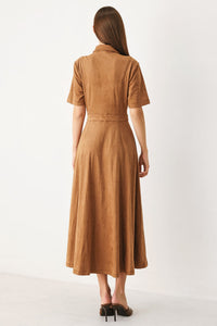 DARLING CAME FAUX SUEDE MIDI SHIRT DRESS