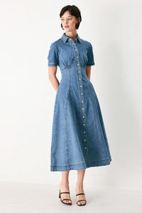 VINTAGE SKY DENIM MIDI SHIRT DRESS