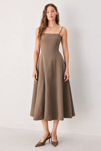 COFFEE BEAN SWING WOVEN MIDI DRESS