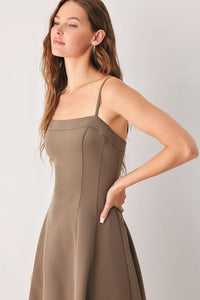 COFFEE BEAN SWING WOVEN MIDI DRESS