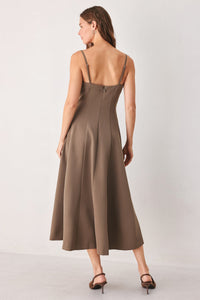 COFFEE BEAN SWING WOVEN MIDI DRESS