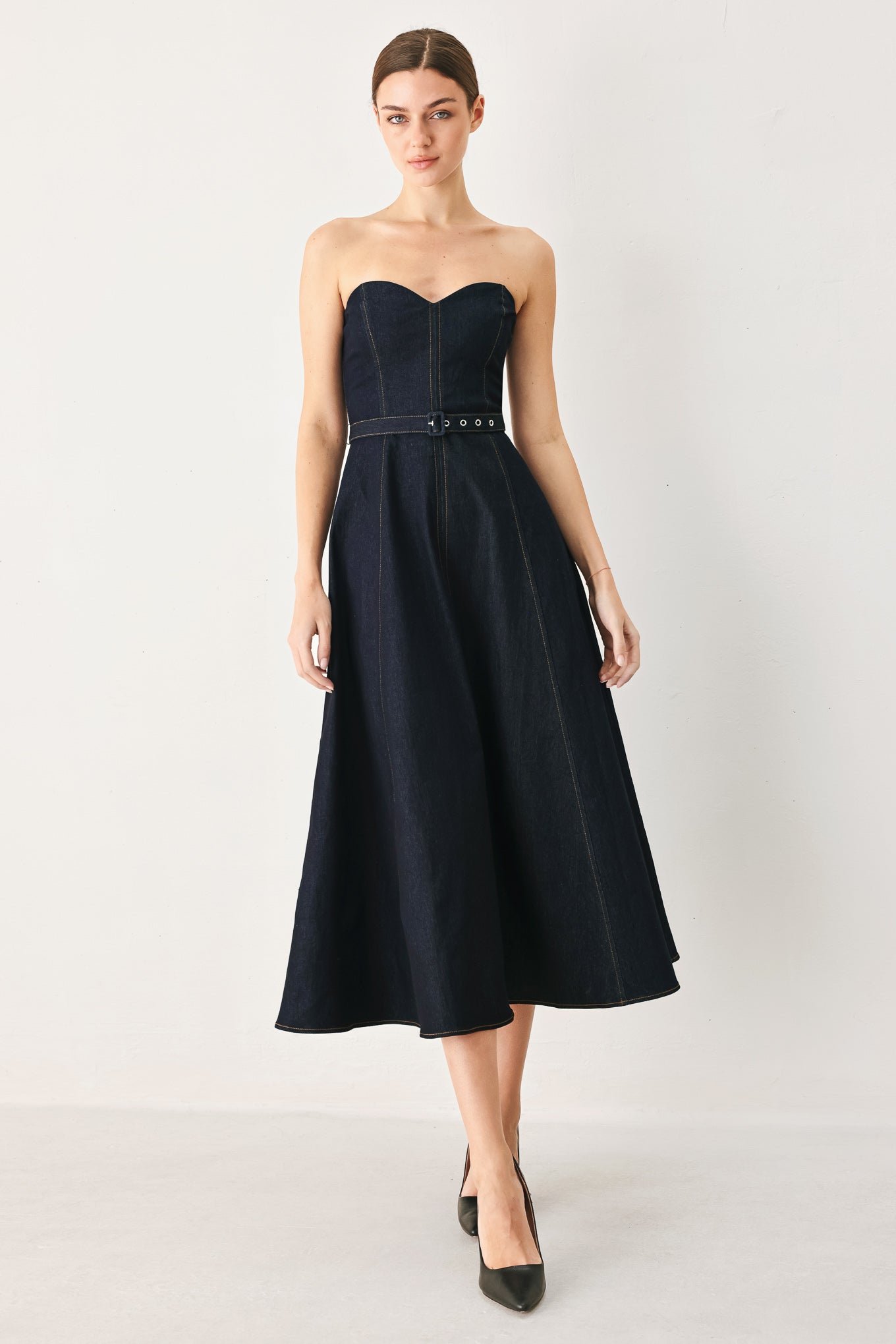 ICONIC INDIGO DENIM MIDI DRESS l FLYING TOMATO DARK DENIM / S