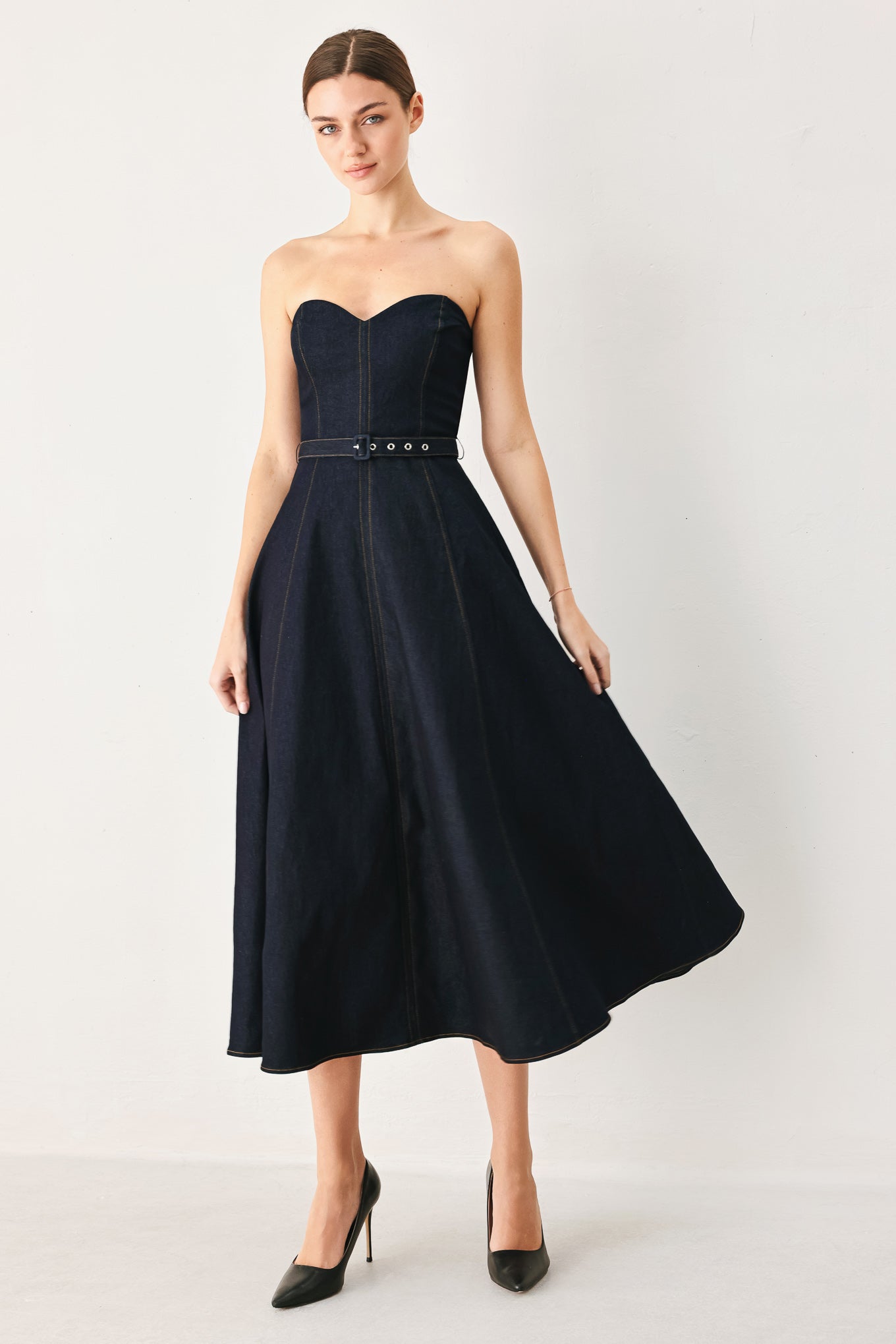 ICONIC INDIGO DENIM MIDI DRESS l FLYING TOMATO DARK DENIM / S