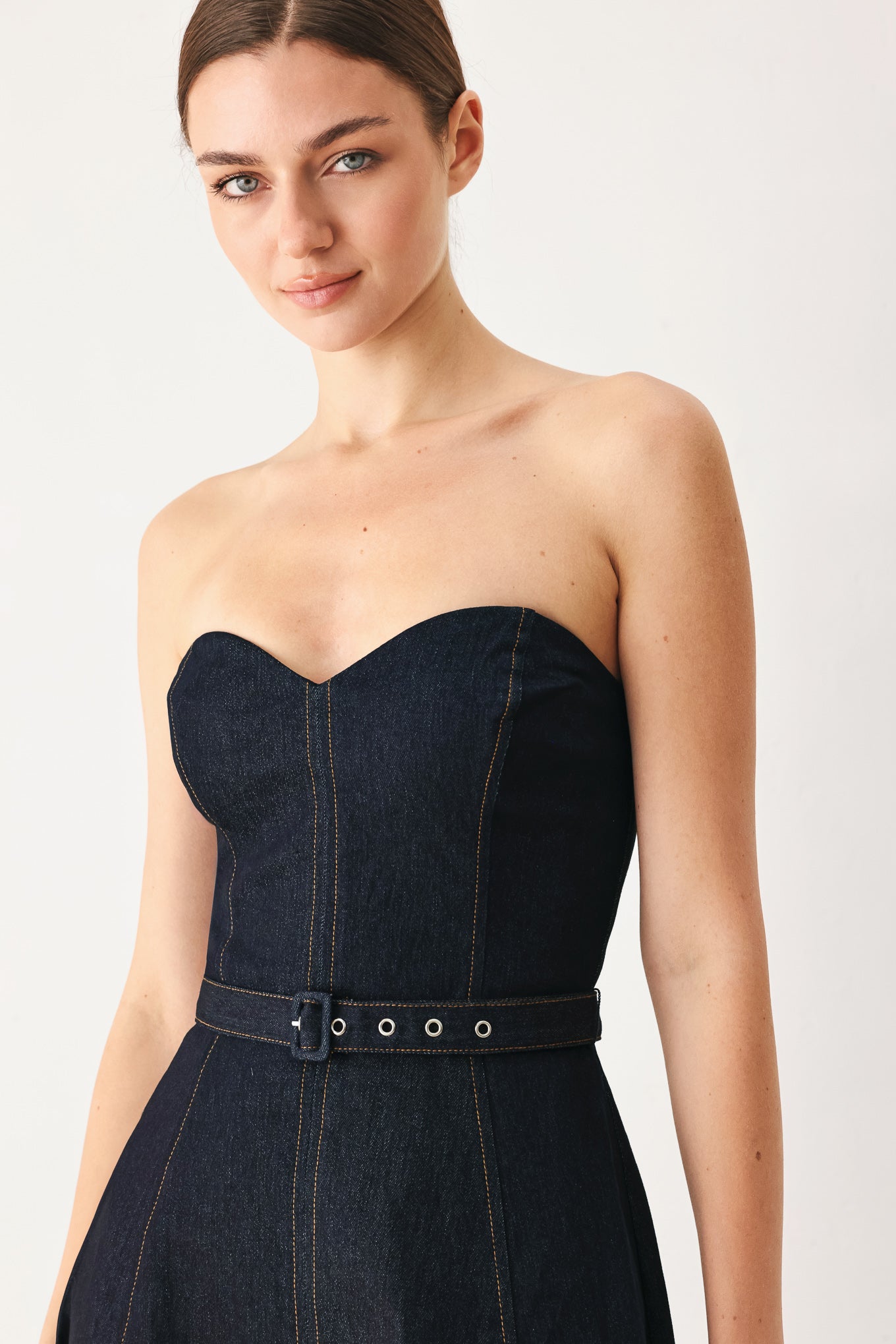 ICONIC INDIGO DENIM MIDI DRESS l FLYING TOMATO DARK DENIM / S