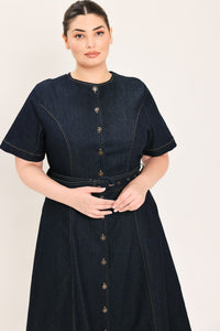 ROMANTIC DENIM WOVEN MIDI DRESS