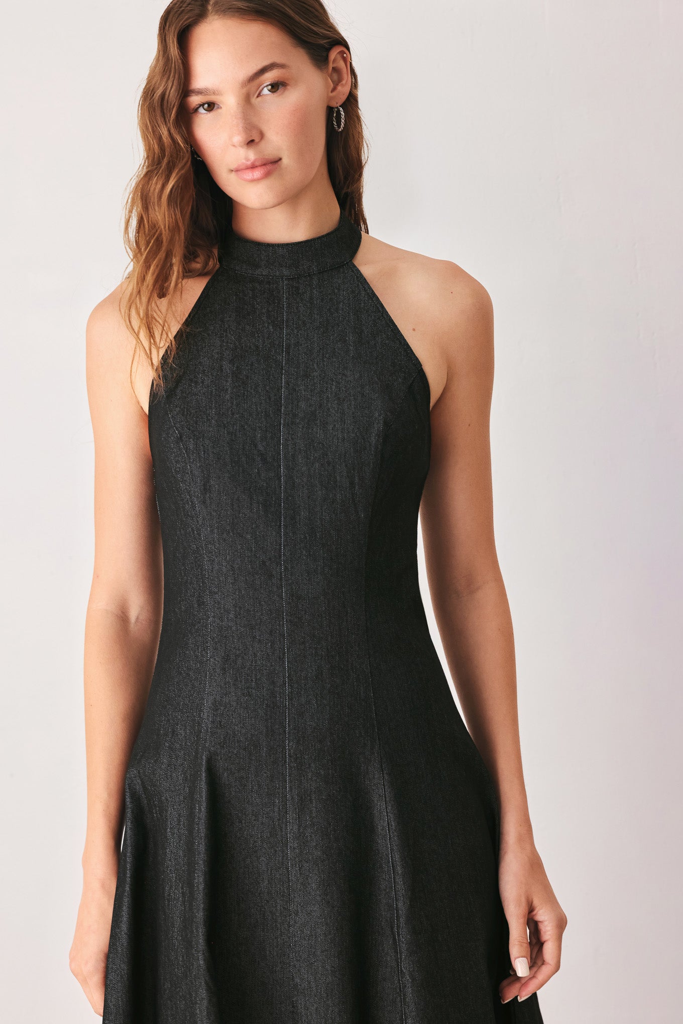 AFTER DARK HALTER DENIM MIDI DRESS – Adelyne's Boutique & Gifts