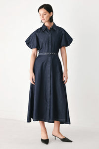 MIDNIGHT IN MANHATTAN DENIM MIDI DRESS