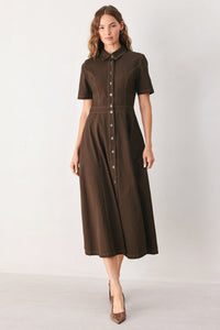 BARK BROWN VINTAGE WOVEN MIDI DRESS