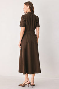 BARK BROWN VINTAGE WOVEN MIDI DRESS