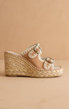 The Rae | Camel Embroidered Espadrille Wedges With Double Buckle Straps *FINAL SALE*