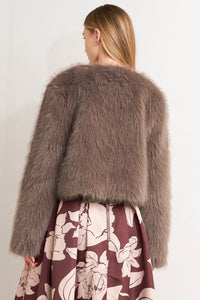 LONDON FLARE MOCHA FAUX FUR CROP JACKET
