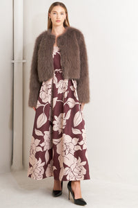 LONDON FLARE MOCHA FAUX FUR CROP JACKET