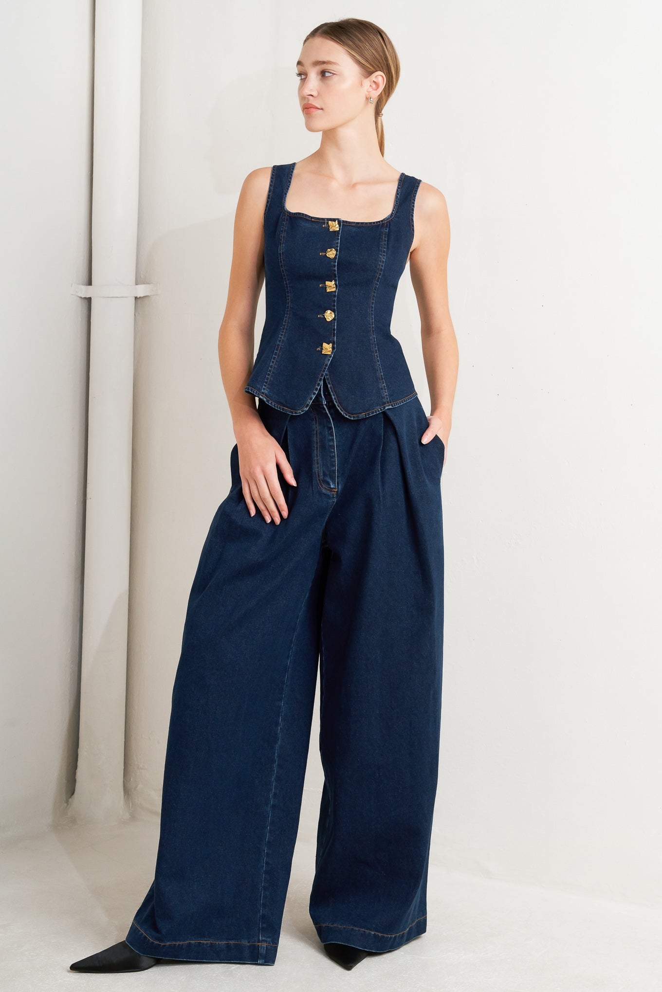 QUIET LUXE DENIM TOP
