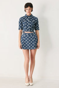 SWEET DAISY WOVEN JACQUARD DENIM JACKET