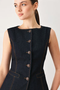 CONTRAST STITCH DENIM VEST