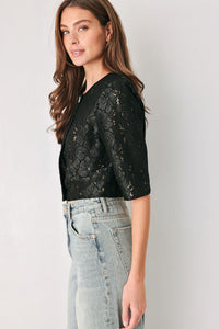 NOIR LACE AFFAIR BLACK/NUDE JEWEL-BUTTON CROPPED JACKET