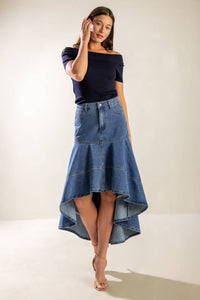 UNDER THE HISBISCUS DENIM SKIRT