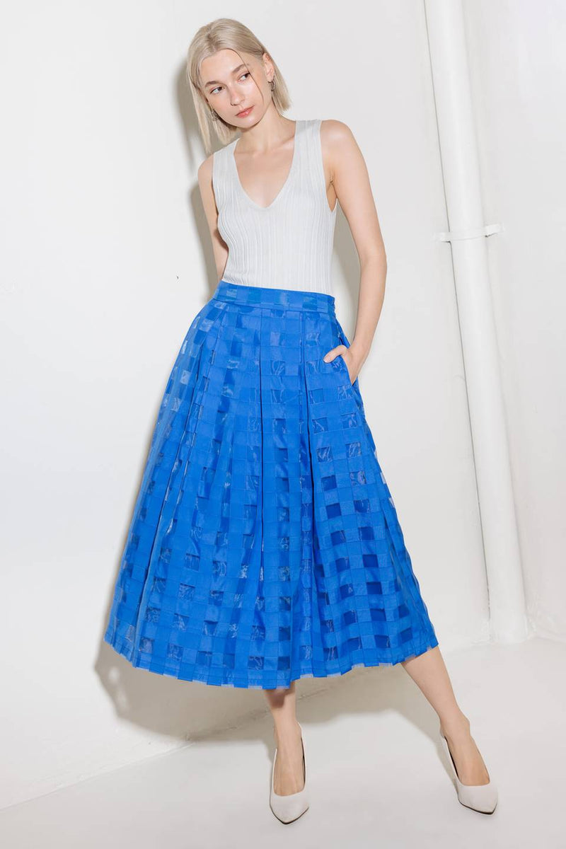 LIVE FOR US BLUE ORGANZA MIDI SKIRT