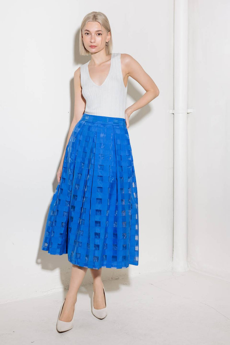 LIVE FOR US BLUE ORGANZA MIDI SKIRT