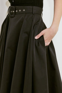 GOLDEN STILL BLACK WOVEN FULL MIDI SKIRT