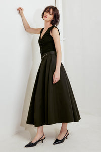 GOLDEN STILL BLACK WOVEN FULL MIDI SKIRT