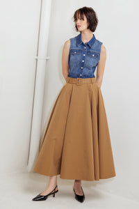 GOLDEN STILL CAMEL WOVEN FULL MIDI SKIRT