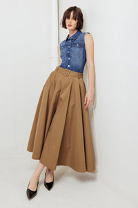 GOLDEN STILL CAMEL WOVEN FULL MIDI SKIRT