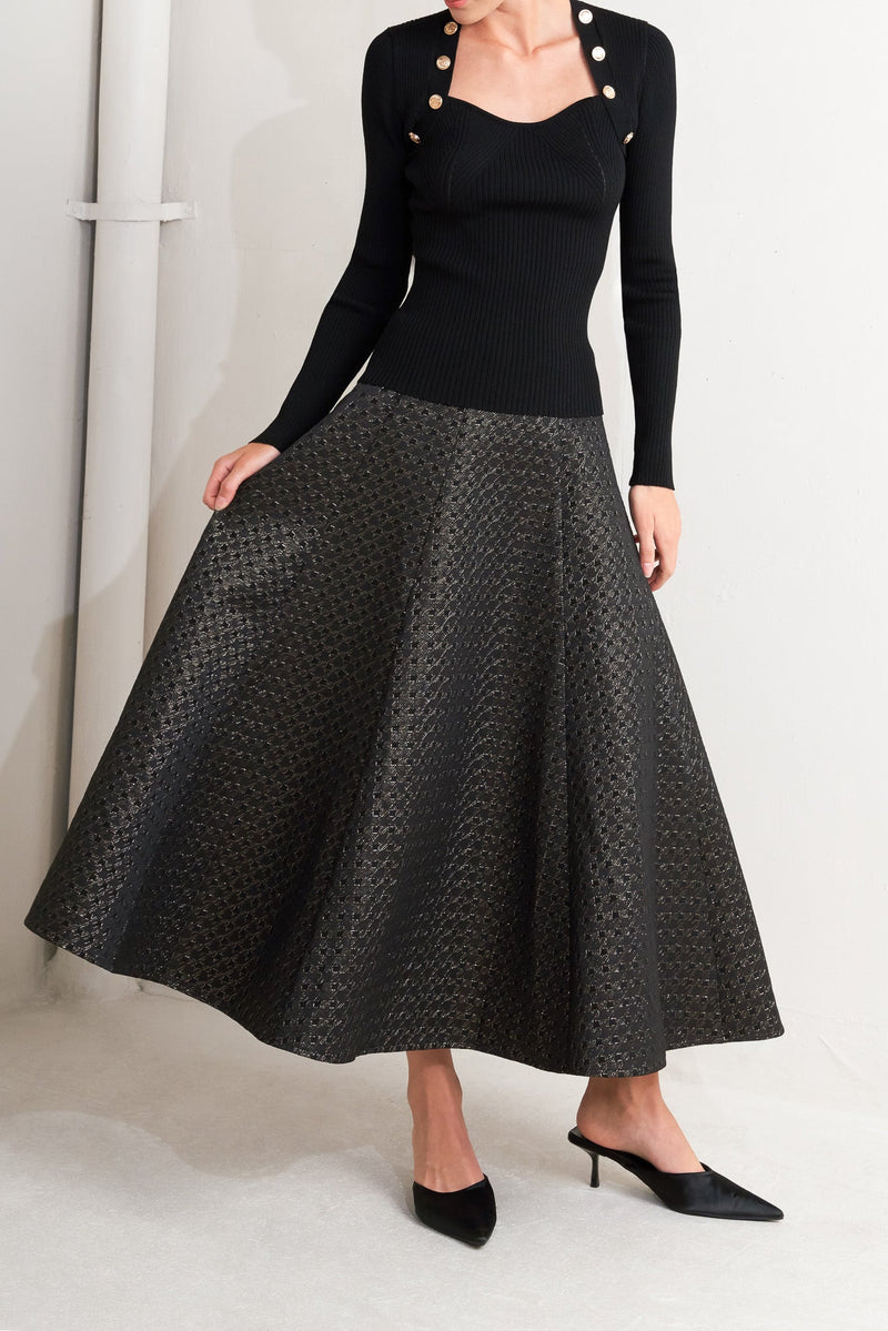 EVENING SCULPT METALLIC WOVEN CIRCLE SKIRT