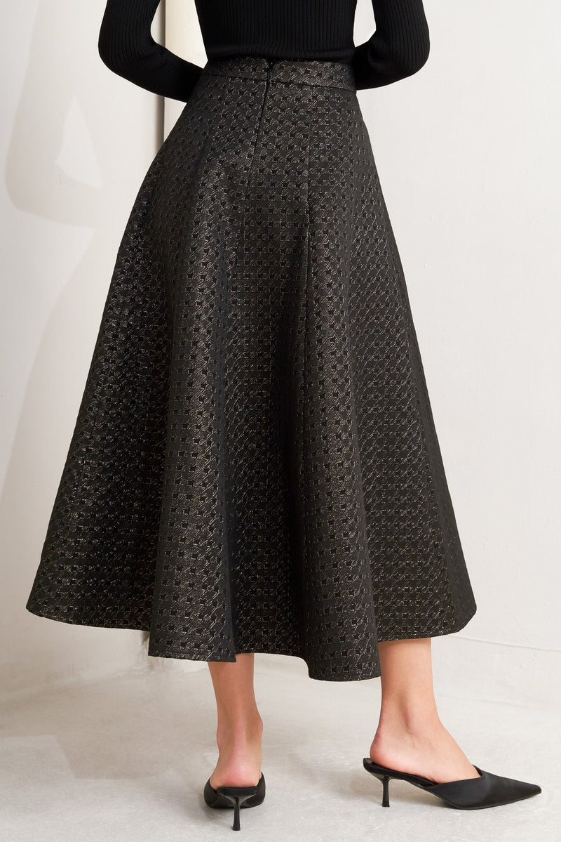 EVENING SCULPT METALLIC WOVEN CIRCLE SKIRT