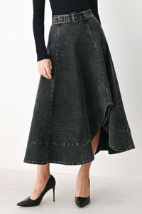 SHADOW STITCH ROMANCE DENIM MIDI SKIRT