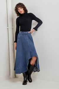 COWBOY CURVE DENIM MIDI SKIRT