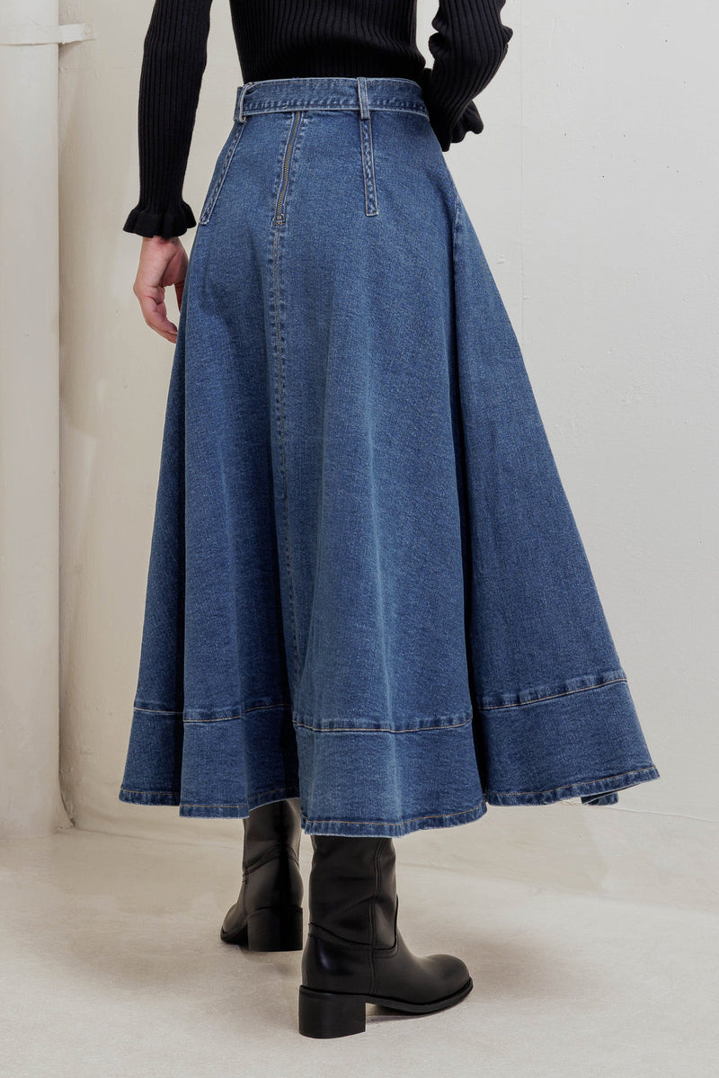 COWBOY CURVE DENIM MIDI SKIRT