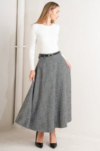CITY CHECKLINE WOOLEN WOVEN MIDI SKIRT