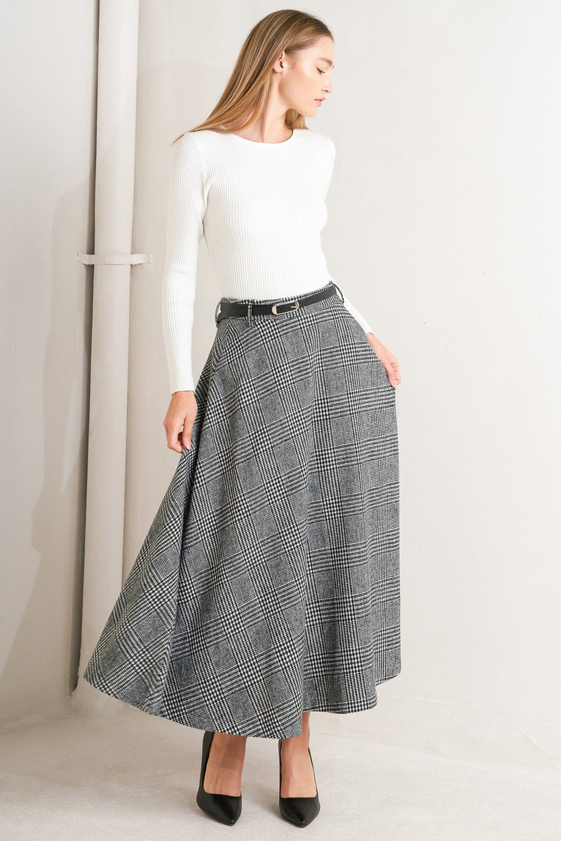 CITY CHECKLINE WOOLEN WOVEN MIDI SKIRT