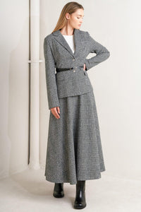 CITY CHECKLINE WOOLEN WOVEN MIDI SKIRT